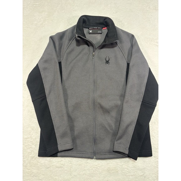 Spyder Full Zip Jacket Mens Large Gray Black Fleece Lined Outdoor Warm Logo - Picture 1 of 12